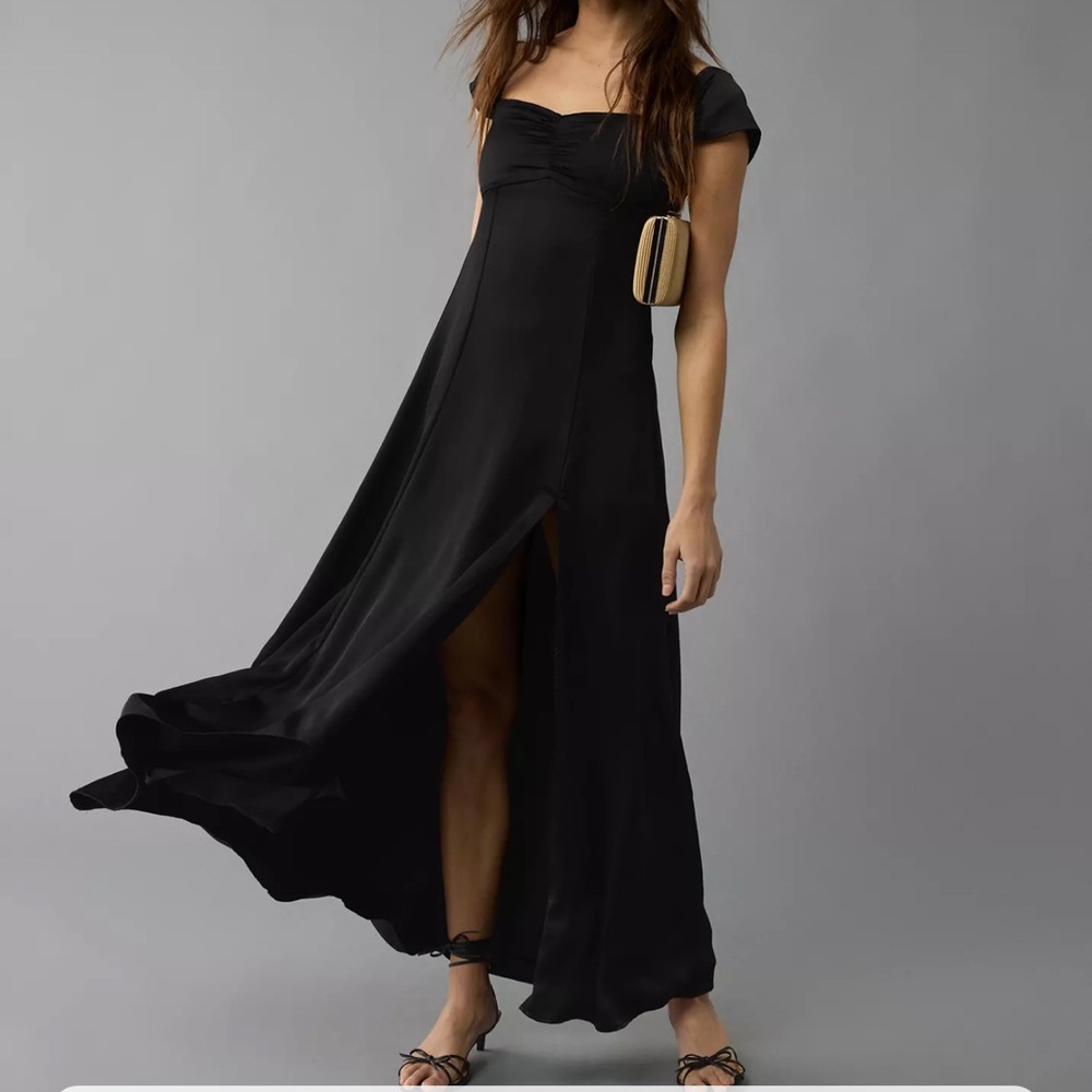 AE Satin Sweetheart Off-The-Shoulder Maxi Dress